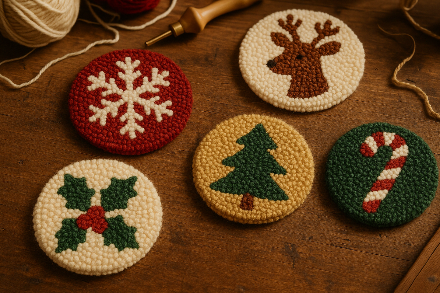 christmas punch needle coasters