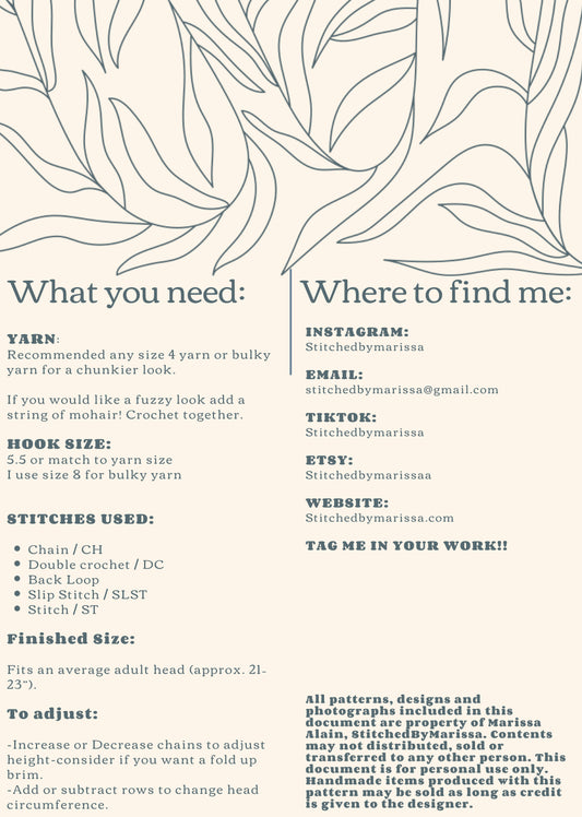 Crochet Toque Pattern For Beginners-PDF ONLY