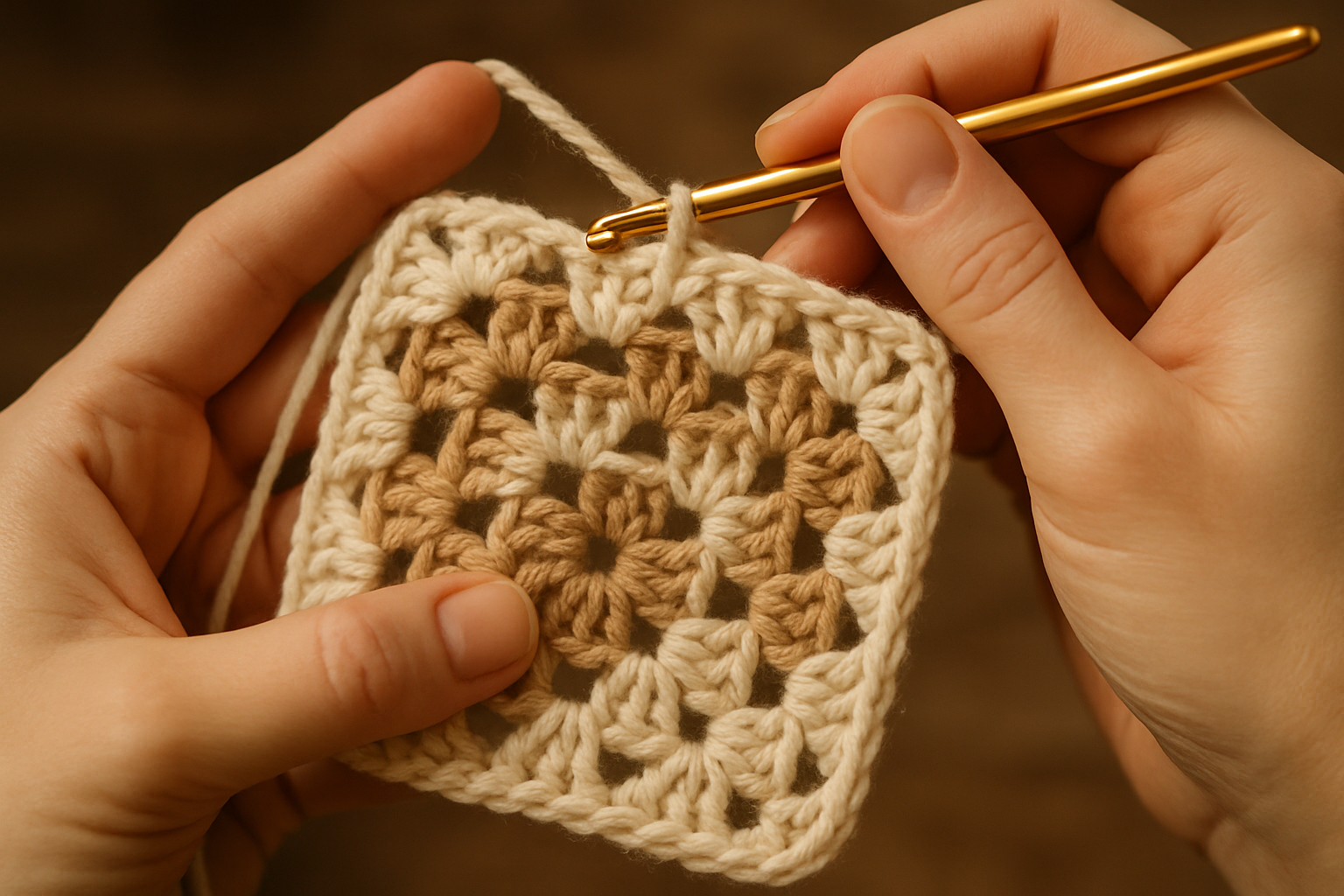crocheting a granny square neutrals